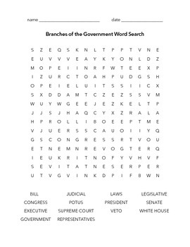 Preview of Branches of the Government Word Search