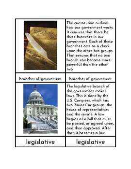 Preview of Branches of the U.S. Government - Three/Four Part Cards