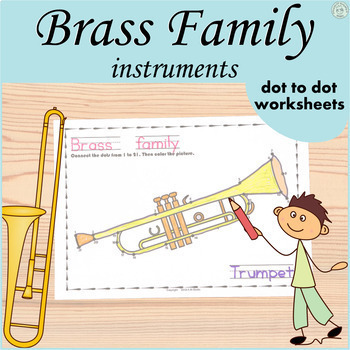 Preview of Brass Family Instruments Dot to Dot Printable Worksheets | Connect the Dots