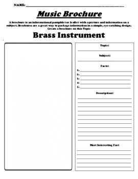 Preview of Brass Instrument "Informational Brochure" Worksheet & WebQuest