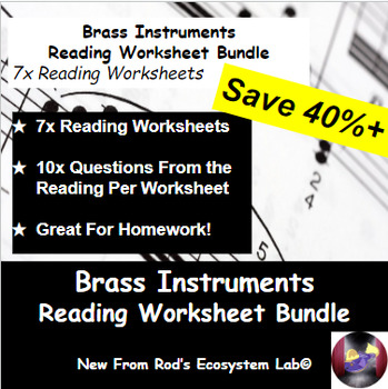 Preview of Brass Instruments Reading Worksheet Bundle **Editable**