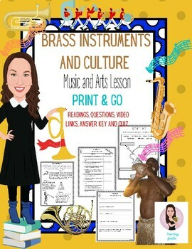 Preview of Brass Instruments and Culture. Music Lesson. Print and Go.