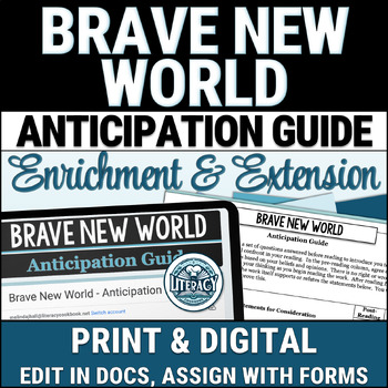 Preview of Brave New World Anticipation Guide - Pre-Reading Discussion & Theme Essay