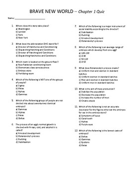 Preview of Brave New World Quizzes & Final Exam - Chapters 1-18 with Answer Key