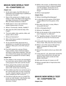 Brave New World Quizzes & Final Exam - Chapters 1-18 with Answer Key