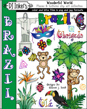 Preview of Brazil Clip Art - Wonderful World, Country Study, Travel South America