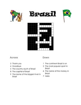 Brazil Crossword Puzzle by Jen Steele TPT