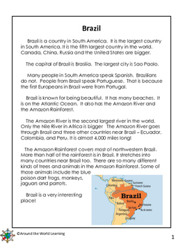Brazil Reading Passages - Grade 3-4 by Around the World Learning