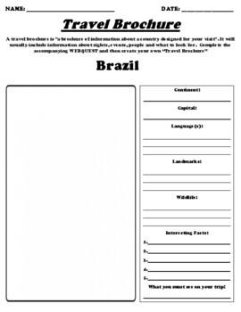 Preview of Brazil UDL Country Brochure Worksheet, Webquest and Summary
