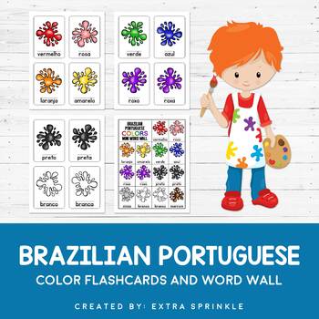 Preview of Brazilian Portuguese Colors Flashcards + Word Wall
