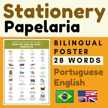 Preview of Portuguese STATIONERY Papelaria classroom items Portuguese Itens de Sala de Aula