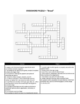 Bread Crossword Puzzle and Word Search by Scholarly Pursuits TPT