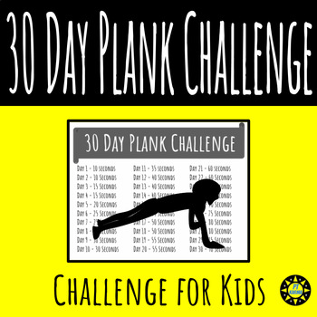 30 Day Plank Challenge For Kids By Pt Karma Teachers Pay Teachers