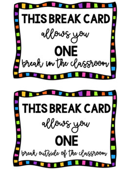 Break Cards by Teach Create Collaborate | Teachers Pay Teachers