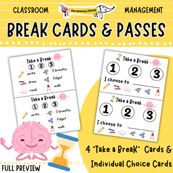 Preview of Break Cards and Passes For Self-Regulation | SEL | Classroom Management