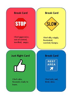 Break Cards for the Classroom- Zones of Regulation Inspired by Mikki OT