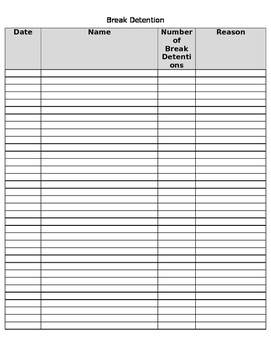 Break Detention List by Kelly Klerk | TPT