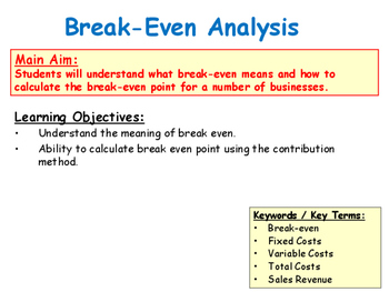 Break Even Analysis Calculations Theory Graphs Business Finance