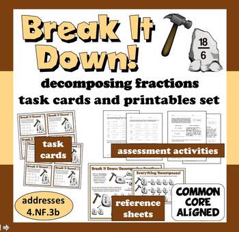 Preview of Break It Down! decomposing fractions task cards & printables set