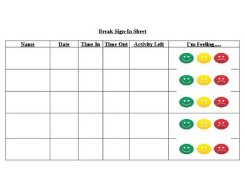 Preview of Break Sign-in/Sign-out sheet