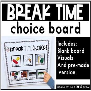 Preview of Break Time Choice Board Freebie