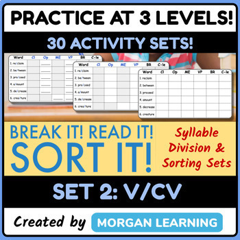 Preview of Break it! Read it! Sort it! SET 2 V/CV Syllable Pattern