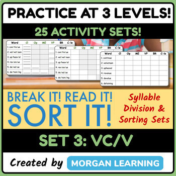Preview of Break it! Read it! Sort it! SET 3 VC/V Syllable Pattern