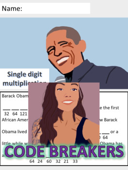 Preview of Break the Code! Barack Obama mini-bio Single Digit Multiplication