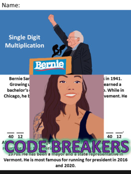Preview of Break the Code! Bernie Sanders Mini-bio Single Digit Multiplication