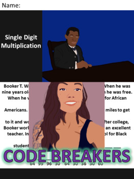 Preview of Break the Code! Booker T. Washington Mini-bio Single Digit Multiplication