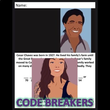 Preview of Break the Code! Cesar Chavez Mini-bio Single Digit Multiplication