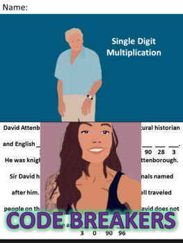 Preview of Break the Code! David Attenborough Mini-bio Single Digit Multiplication
