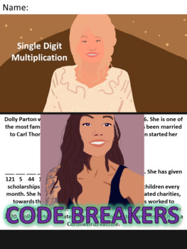 Preview of Break the Code! Dolly Parton Mini-bio Single Digit Multiplication