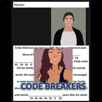 Preview of Break the Code! Emily Dickinson Mini-bio (Multi-digit Multiplication)