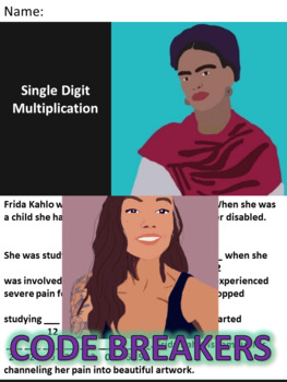 Preview of Break the Code! Frida Kahlo Mini-bio Single Digit Multiplication