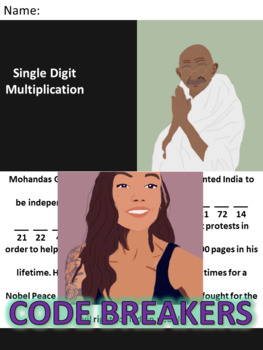 Preview of Break the Code! Ghandi Mini-bio Single Digit Multiplication