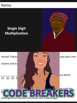 Preview of Break the Code! Harriet Tubman Mini-Bio Single Digit Multiplication