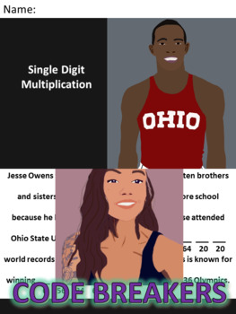 Preview of Break the Code! Jesse Owens Mini-bio Single Digit Multiplication