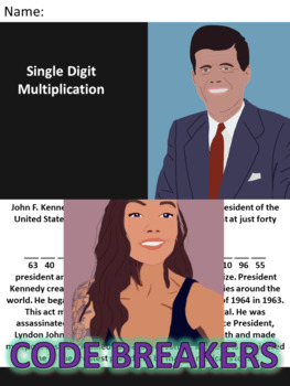 Preview of Break the Code! John F Kennedy Mini-bio Single Digit Multiplication