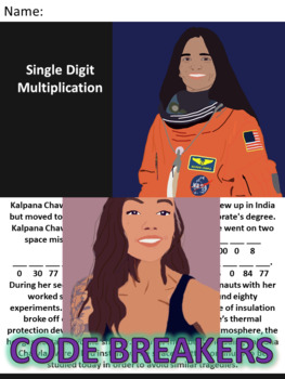 Preview of Break the Code! Kalpana Chawla Mini-bio Distributive Property