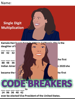 Preview of Break the Code! Kamala Harris Mini-bio Distributive Property