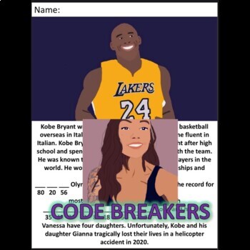 Preview of Break the Code! Kobe Bryant Mini-bio (Multi-digit Multiplication)