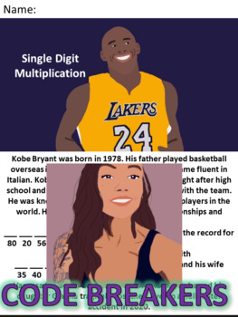 Preview of Break the Code! Kobe Bryant Mini-bio Single Digit Multiplication