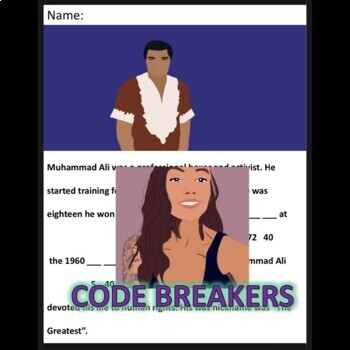 Preview of Break the Code! Muhammad Ali Mini-bio (Multi-digit mult.)