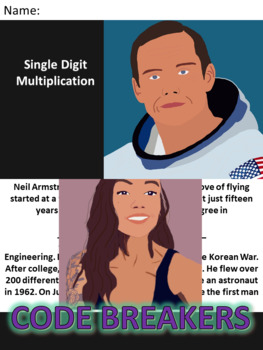 Preview of Break the Code! Neil Armstrong Mini-bio Single Digit Multiplication