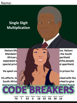 Preview of Break the Code! Nelson Mandela Mini-bio Single Digit Multiplication