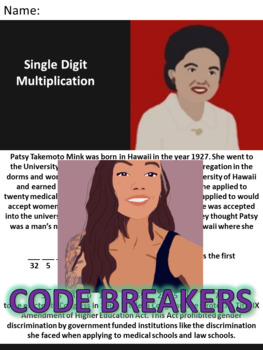 Preview of Break the Code! Patsy Mink Mini-bio Single Digit Multiplication