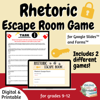 Preview of Rhetoric Escape Room Game - printable and digital
