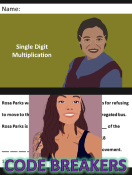 Preview of Break the Code! Rosa Parks Mini-bio Single Digit Multiplication