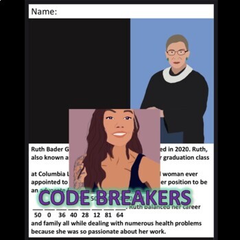 Preview of Break the Code! Ruth Bader Ginsberg Mini-bio (Multi-digit Multiplication)